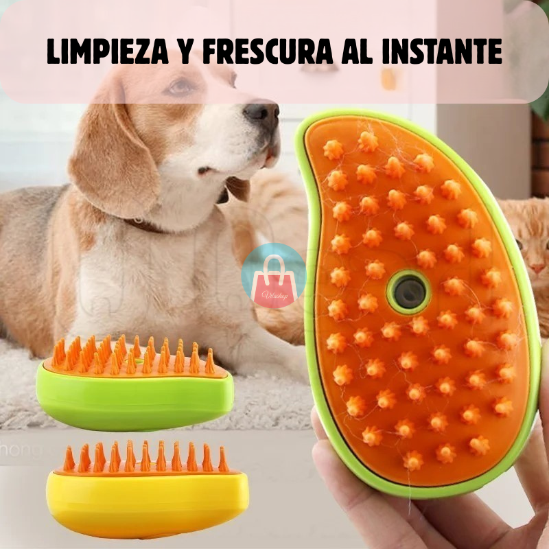 Cepillo a Vapor de Mascotas 3 en 1 – Desenreda, limpia y relaja – Pelaje suave y sin olores en solo minutos 💦 🐾