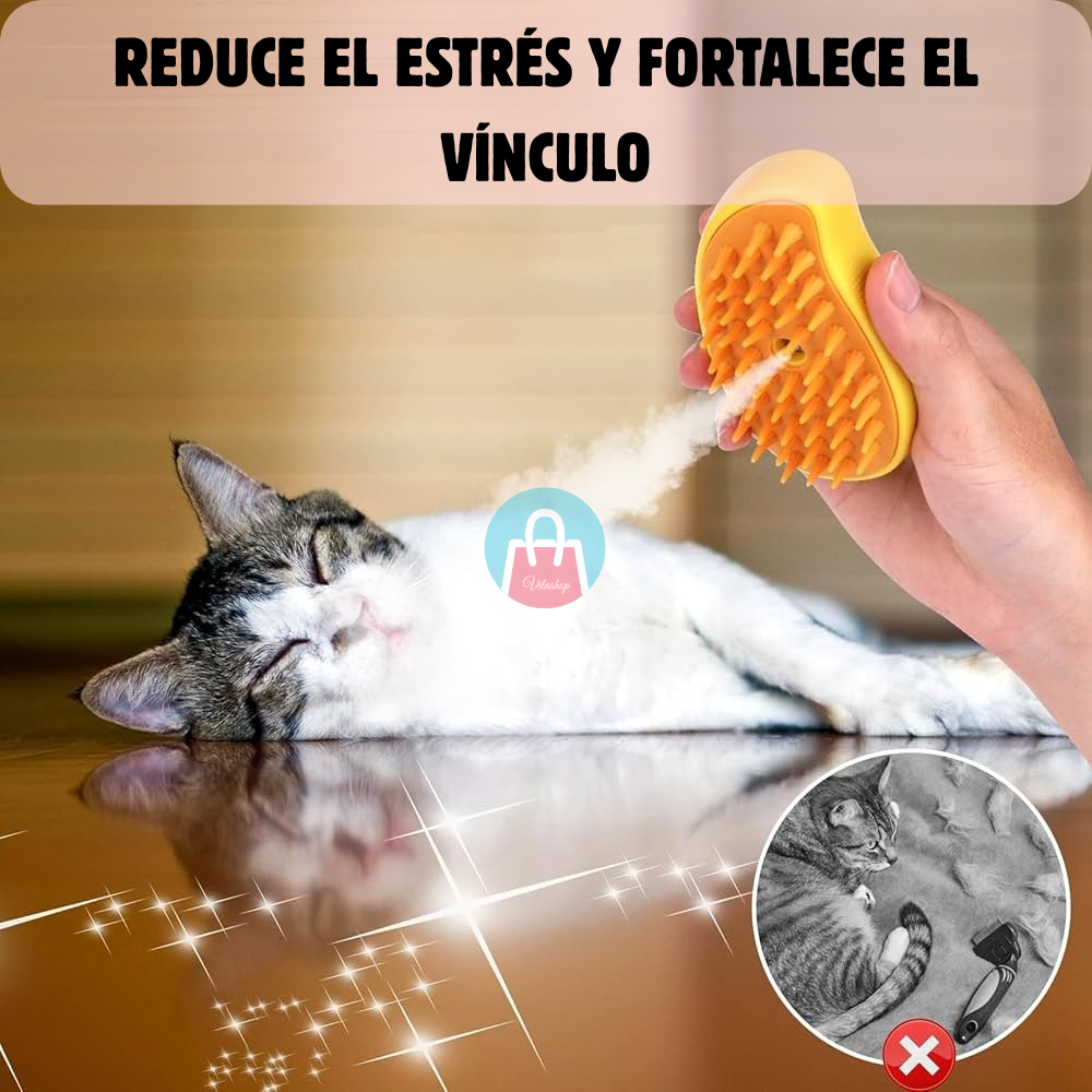 Cepillo a Vapor de Mascotas 3 en 1 – Desenreda, limpia y relaja – Pelaje suave y sin olores en solo minutos 💦 🐾