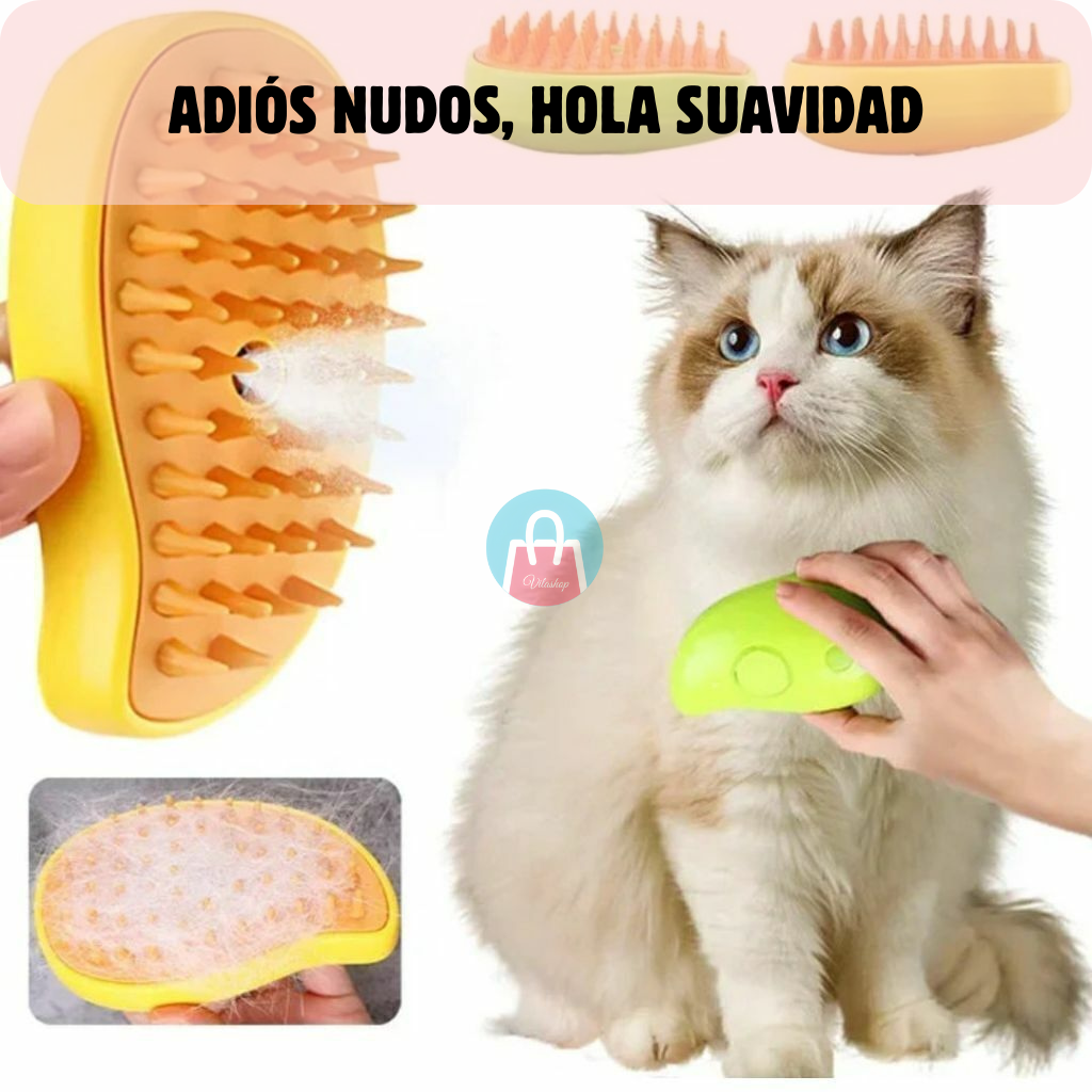 Cepillo a Vapor de Mascotas 3 en 1 – Desenreda, limpia y relaja – Pelaje suave y sin olores en solo minutos 💦 🐾