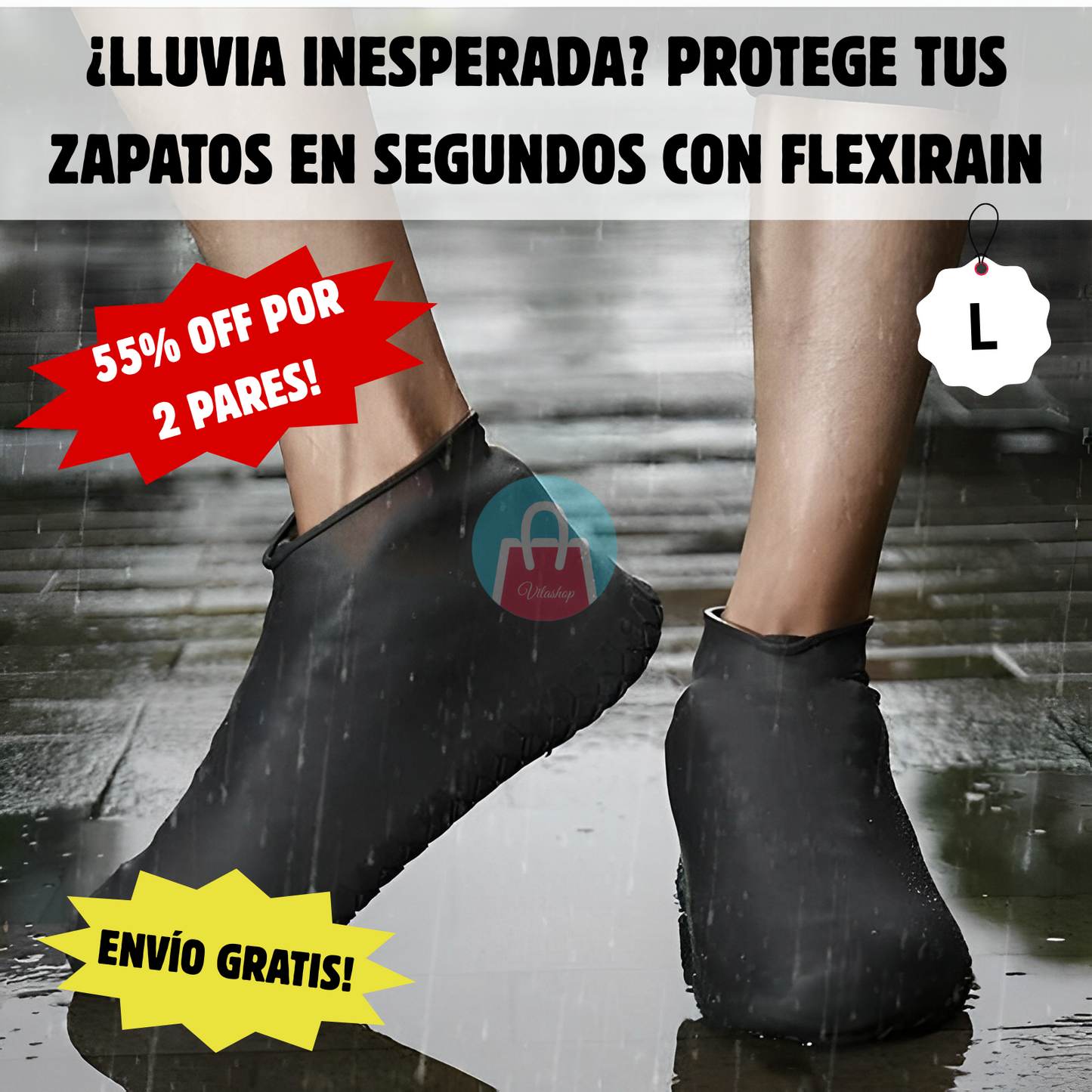 Cubre calzado FlexiRain – Antideslizante, impermeable y sin sacrificar estilo 👟💦 (Talla L)