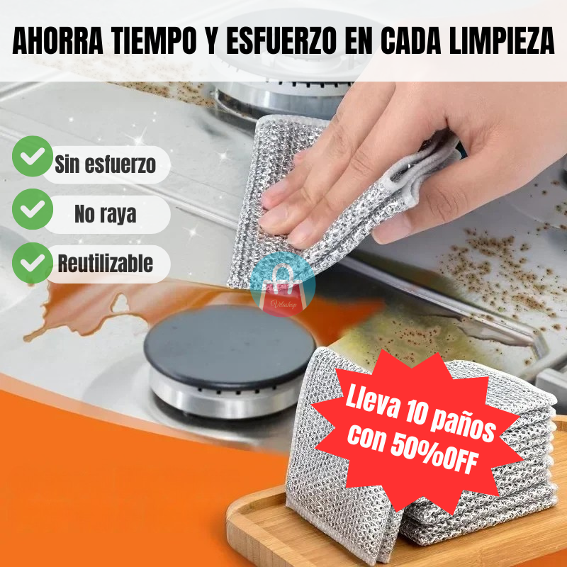 Paños MetalClean (Pack x5) – 💪✨ Poder metálico para una limpieza profunda sin rayones