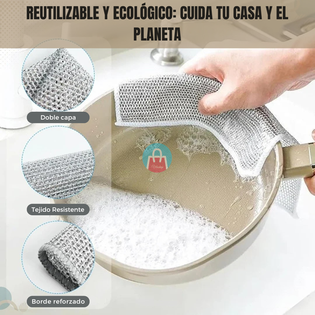 Paños MetalClean (Pack x5) – 💪✨ Poder metálico para una limpieza profunda sin rayones
