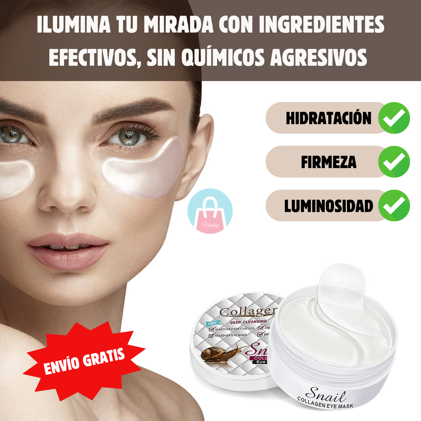 ✨ 60 Parches de hidrogel y baba caracol GlowSnail 🐌 – Ilumina tu mirada desde el primer uso 🌟