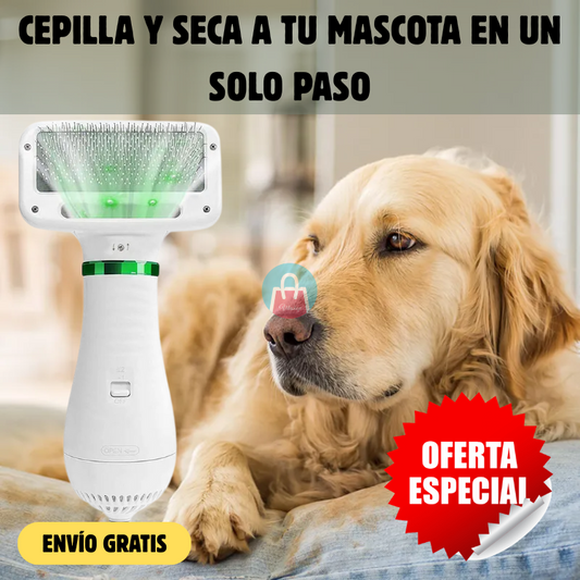 Cepillo y Secador para Mascotas 2 en 1 – Desenreda y seca rápido – Pelaje listo sin esfuerzo en 5 minutos