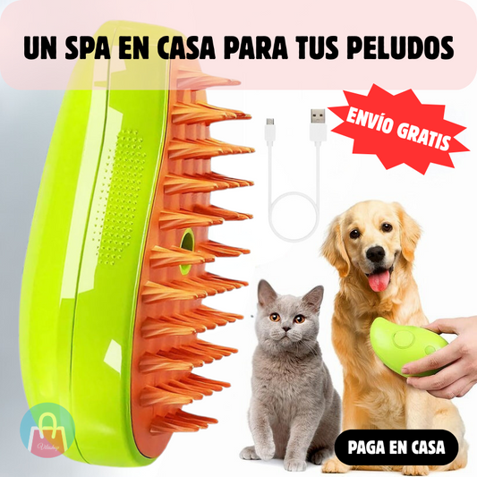 Cepillo a Vapor de Mascotas 3 en 1 – Desenreda, limpia y relaja – Pelaje suave y sin olores en solo minutos 💦 🐾