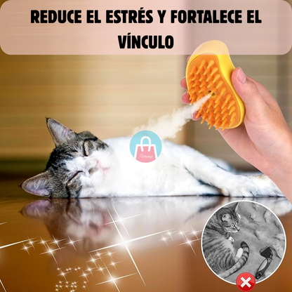 Cepillo a Vapor de Mascotas 3 en 1 – Desenreda, limpia y relaja – Pelaje suave y sin olores en solo minutos 💦 🐾